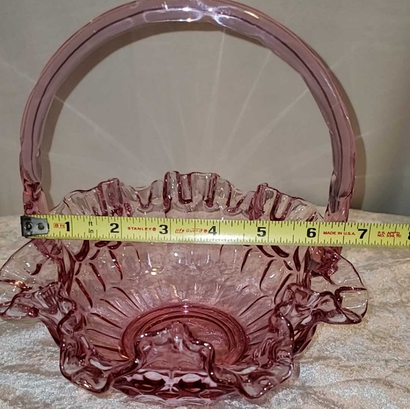 Fenton Colonial Pink Thumbprint Handled Art Glass Basket - Picture 6 of 7